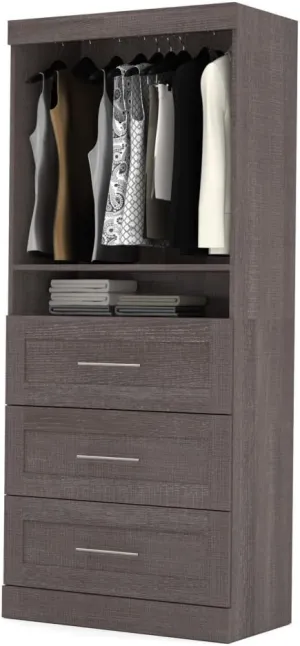 Bestar Closet Organizer System 25-inch with Drawers for Walk-in Closets, Bedroom, Entryway, Pur Collection, Modern, Bark Gray