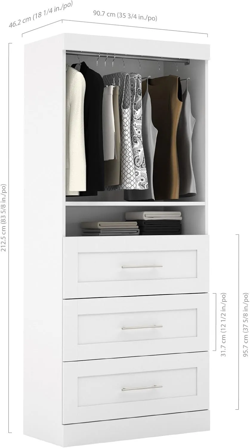 Bestar Closet Organizer System 25-inch with Drawers for Walk-in Closets, Bedroom, Entryway, Pur Collection, Modern, Bark Gray