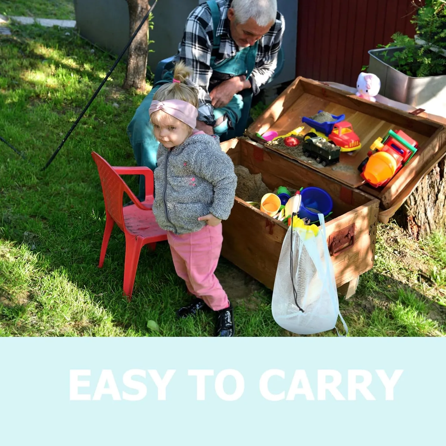 BESTYASH Pcs Drawstring Mesh Bag for Boys and Girls Beach Toys Storage Sand Shovel Rake Beach Necessities Camping Hiking Toy Bag