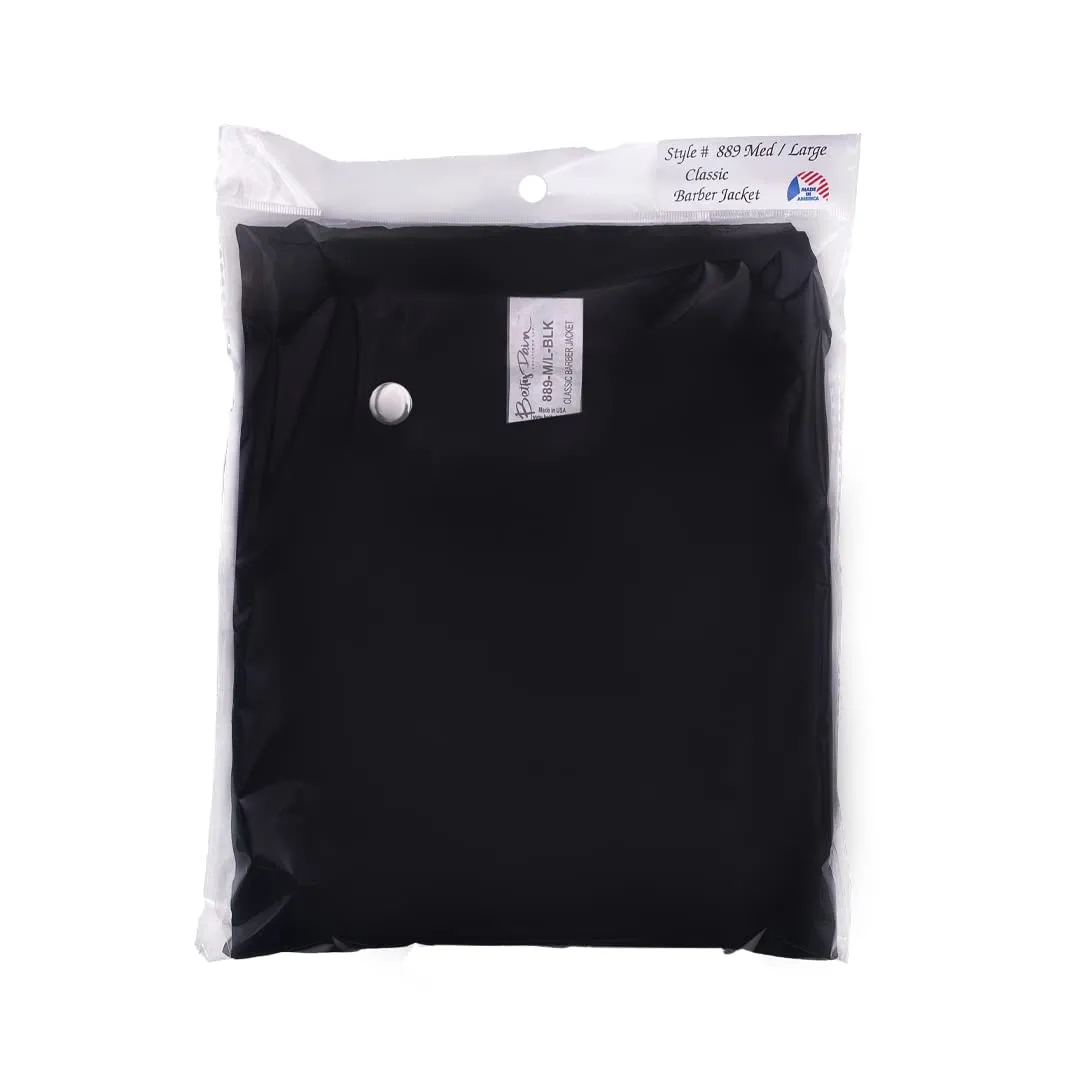 Betty Dain Classic Barber Jacket, Barber Design, Band Collar, Shoulder Snaps, Single Chest Pocket, Concealed Side Zipper Closure, Soft Cotton/Polyester Blend, Machine Washable, Black, 2XL
