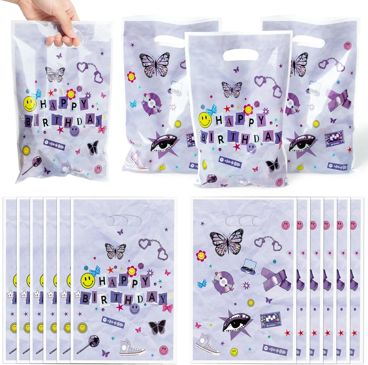 BHronony Pop Music Birthday Bags - 50pcs Popular Music Party Favor Goodie Bag, Musical Lover Themed Happy Birthday Gift Bags for Sing Kids Girls Teens Bday Bachelorette Holiday Decorations Supplies