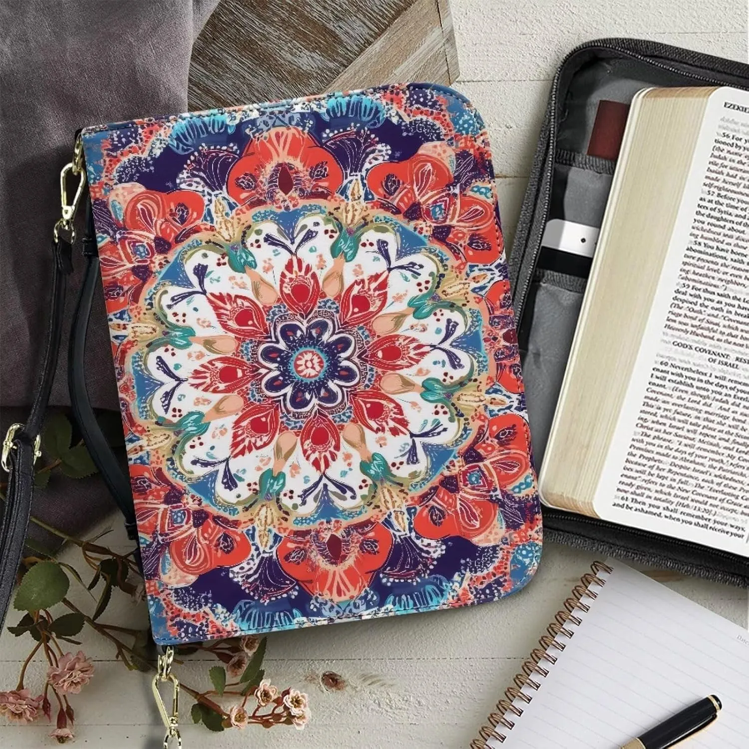 Bible Cover Case for Women with Detachable Strap,PU Leather Bible Cover for Girl Church Book Cover Custom
