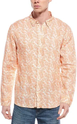 Billy Reid Mens Winslow Linen Shirt, Xl, Orange