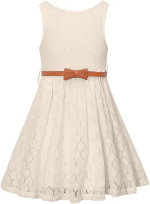 BINPAW Girls Sleeveless Flower Lace Dress for Wedding with Belt
