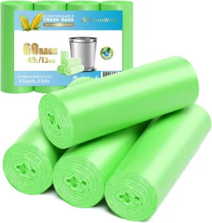 Biodegradable Trash bags - Tall 13Gallon, 60 Counts, Thickened 1.4 Mil - Eco Friendly, Unscented, Strong Garbage Bags/Bin Liner for Household/Garden/Office | Compostable Garbage Bag by EnvoWise