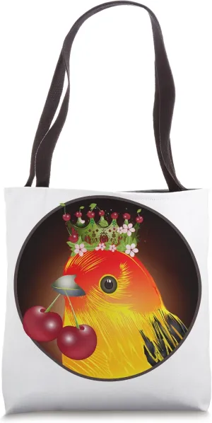 Bird with cherries in the beak and cherry crown Tote Bag