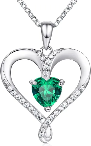 Birthstone Necklace for Women, 18K White Gold Heart Necklace Filled 925 Sterling Silver, Diamond Womens Jewelry Christmas Gifts for Women Wife
