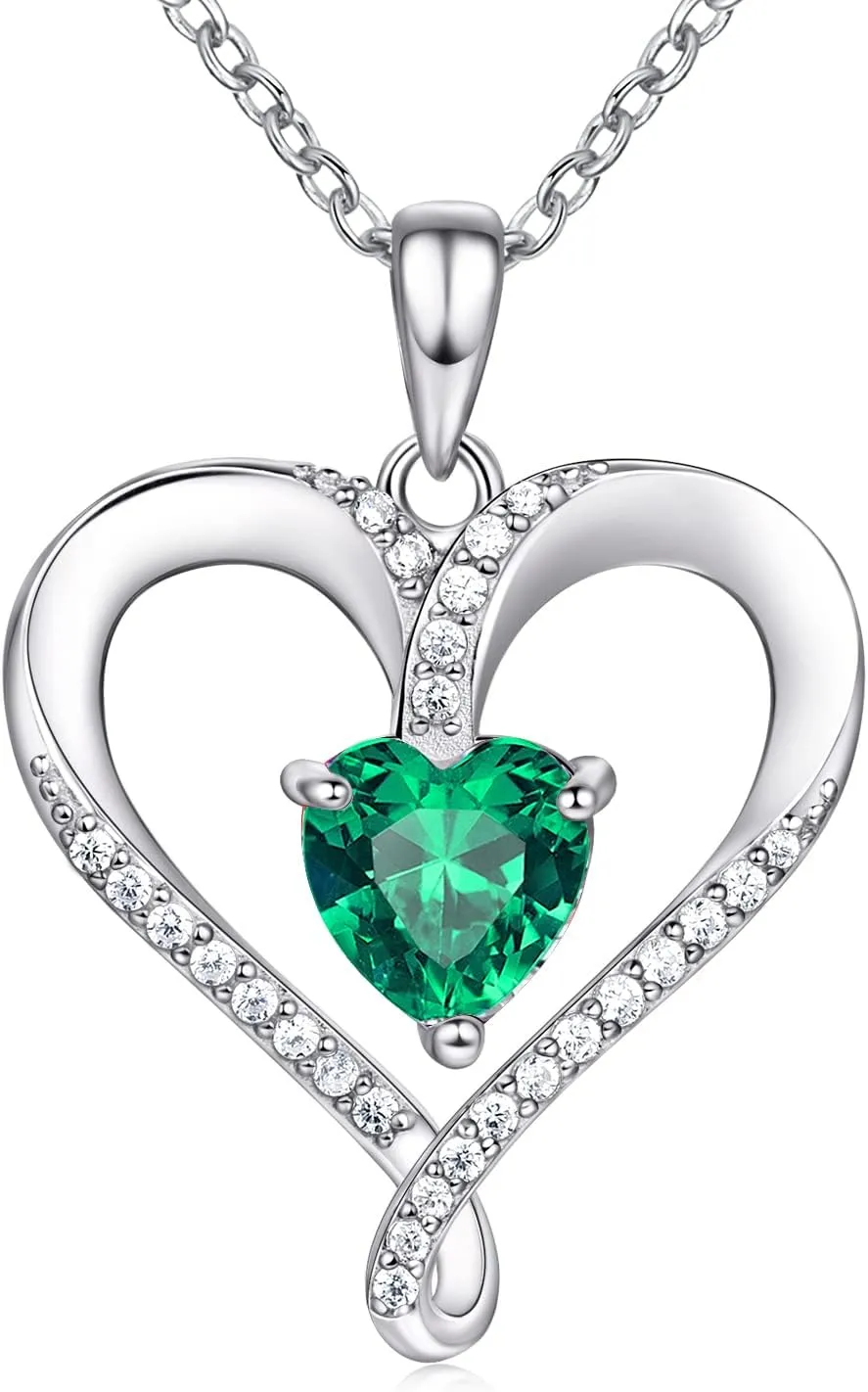 Birthstone Necklace for Women, 18K White Gold Heart Necklace Filled 925 Sterling Silver, Diamond Womens Jewelry Christmas Gifts for Women Wife