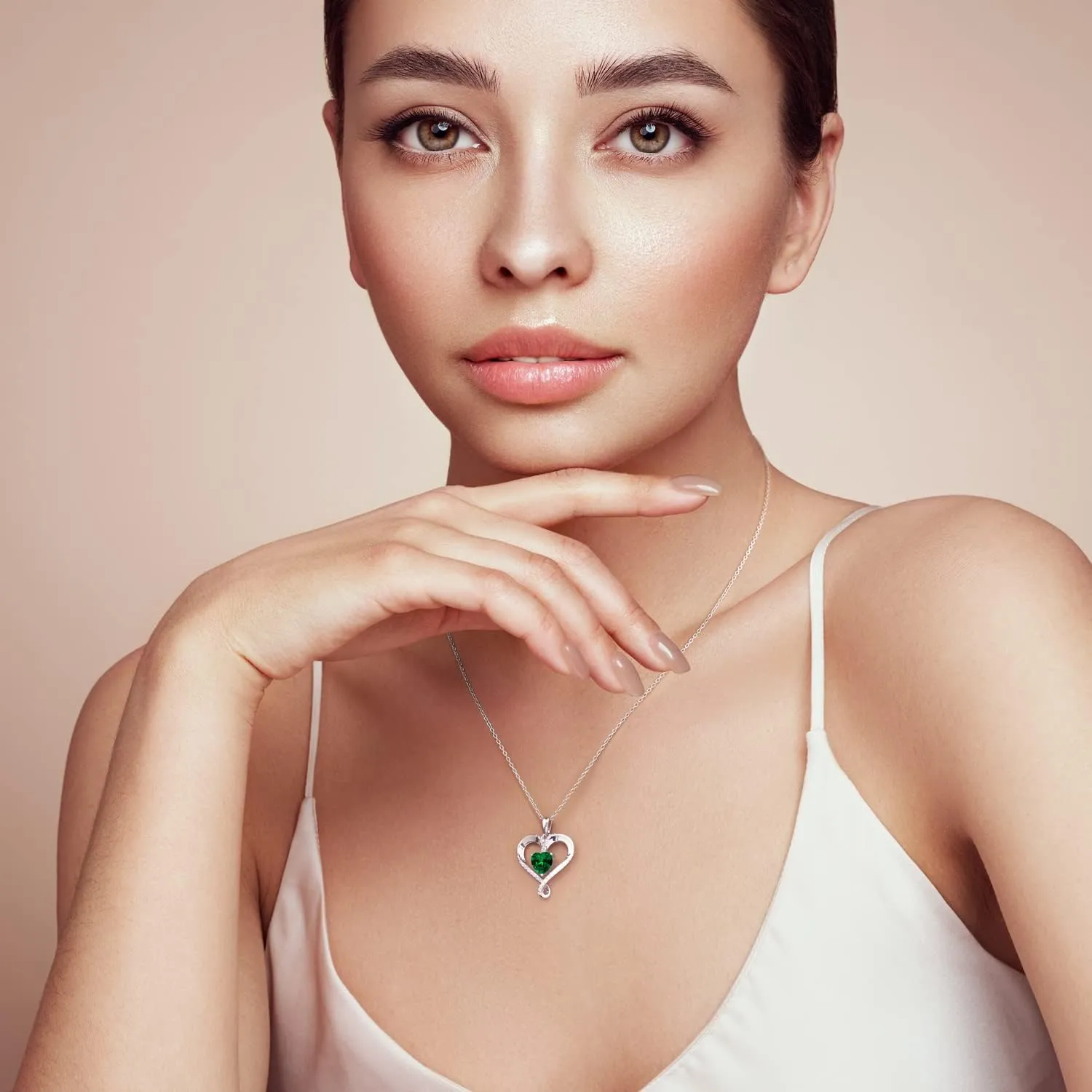 Birthstone Necklace for Women, 18K White Gold Heart Necklace Filled 925 Sterling Silver, Diamond Womens Jewelry Christmas Gifts for Women Wife