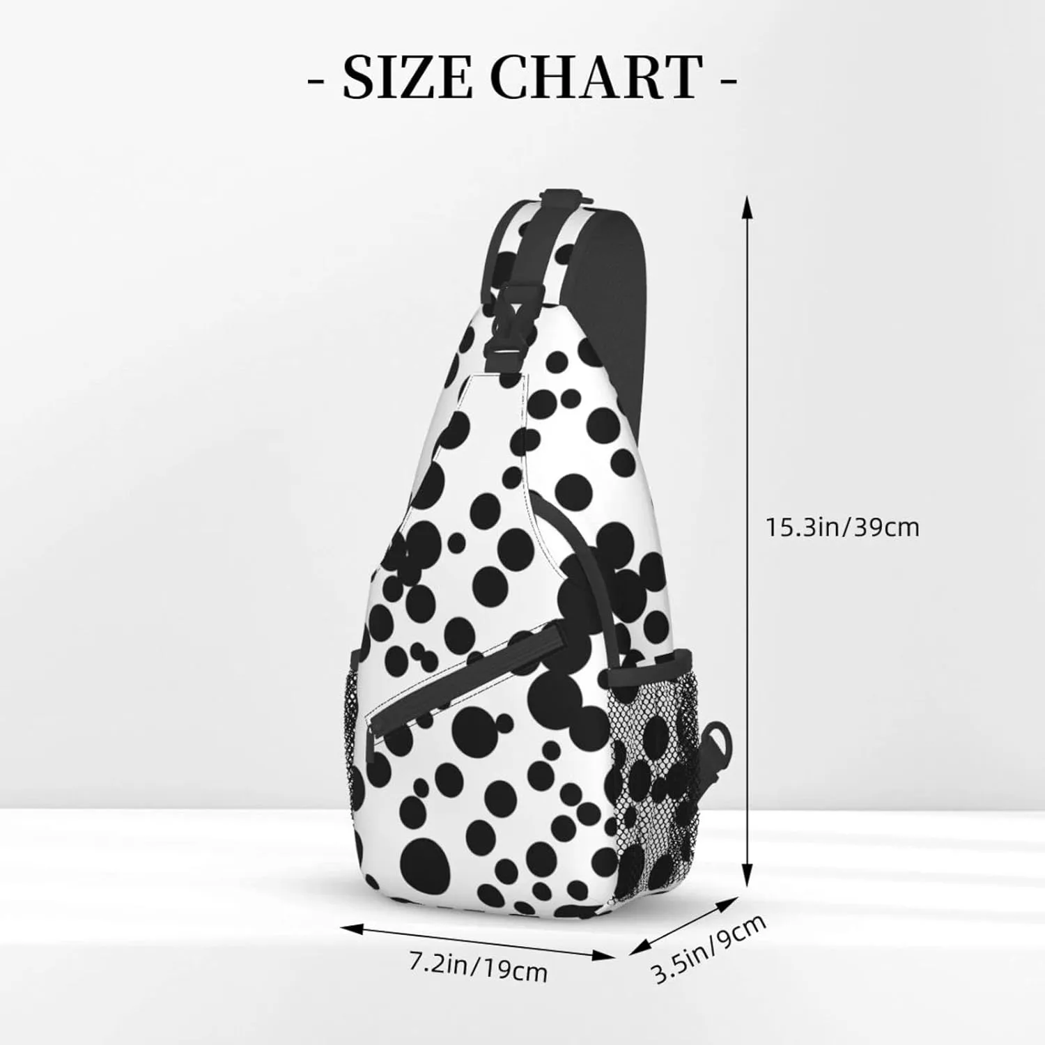 Black & White Big Dot Print Sling Backpack, Sling Bag, Crossbody Chest Bag Daypack, for Hiking Travel
