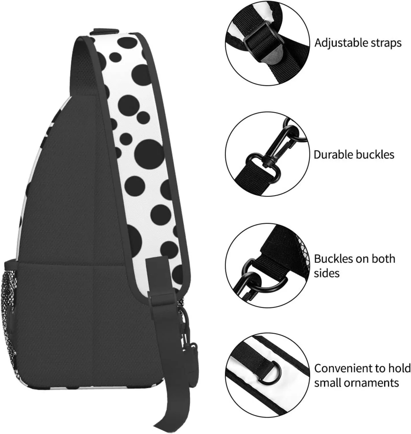 Black & White Big Dot Print Sling Backpack, Sling Bag, Crossbody Chest Bag Daypack, for Hiking Travel