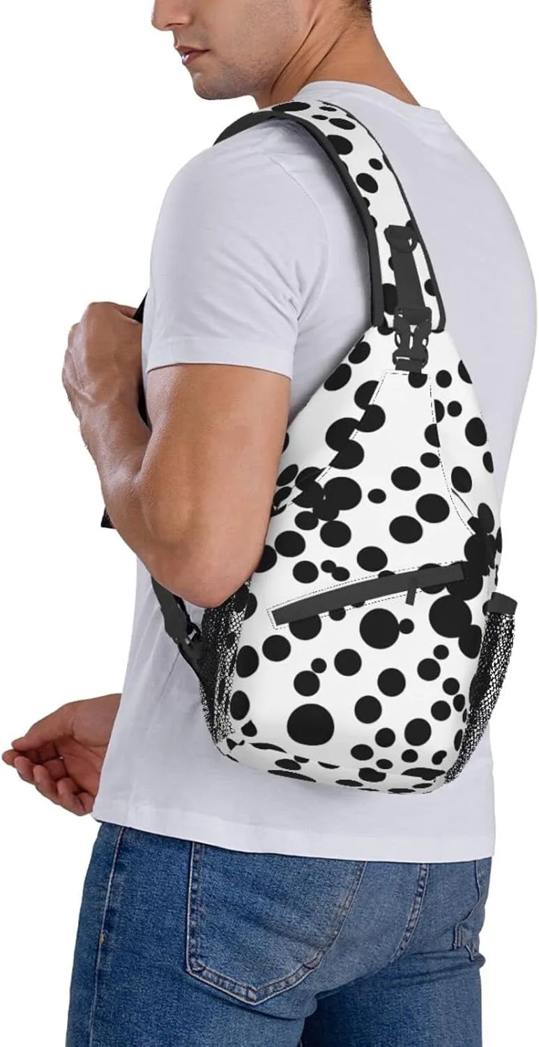 Black & White Big Dot Print Sling Backpack, Sling Bag, Crossbody Chest Bag Daypack, for Hiking Travel