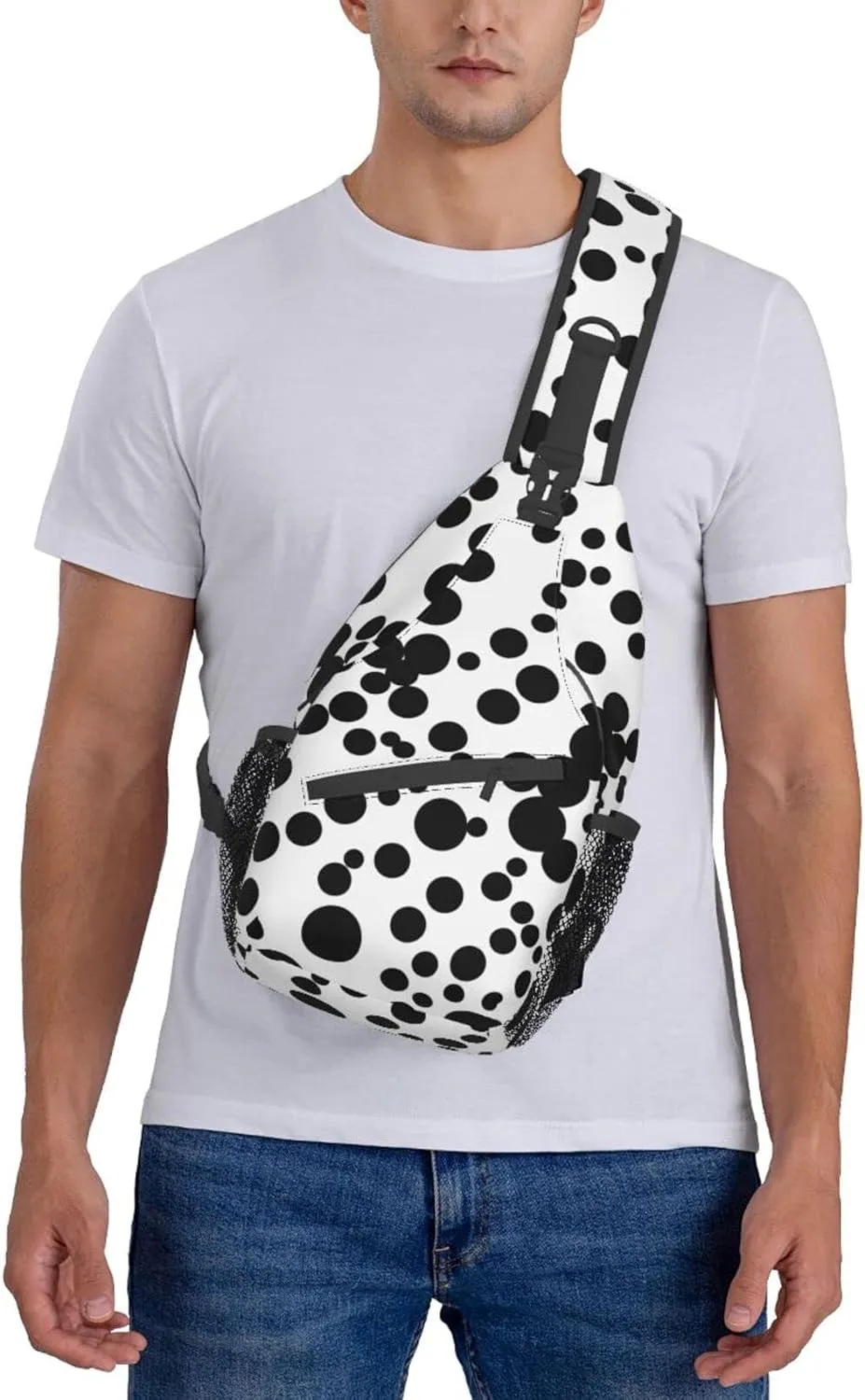 Black & White Big Dot Print Sling Backpack, Sling Bag, Crossbody Chest Bag Daypack, for Hiking Travel