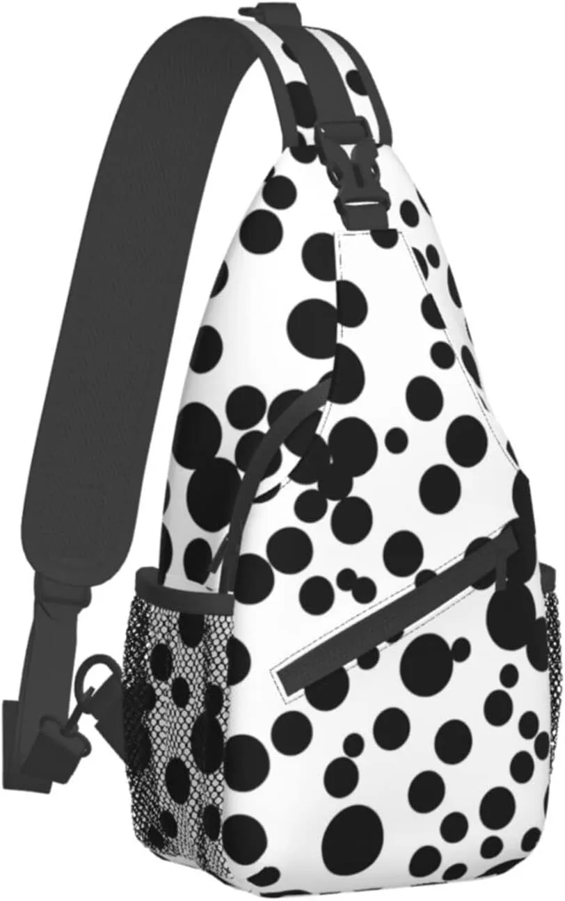 Black & White Big Dot Print Sling Backpack, Sling Bag, Crossbody Chest Bag Daypack, for Hiking Travel
