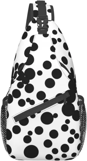 Black & White Big Dot Print Sling Backpack, Sling Bag, Crossbody Chest Bag Daypack, for Hiking Travel