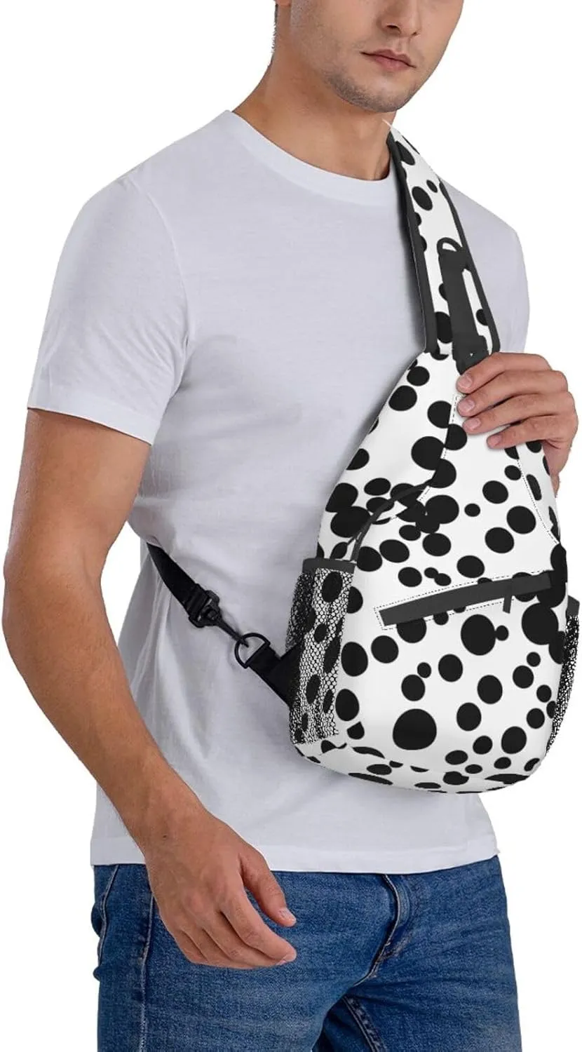 Black & White Big Dot Print Sling Backpack, Sling Bag, Crossbody Chest Bag Daypack, for Hiking Travel