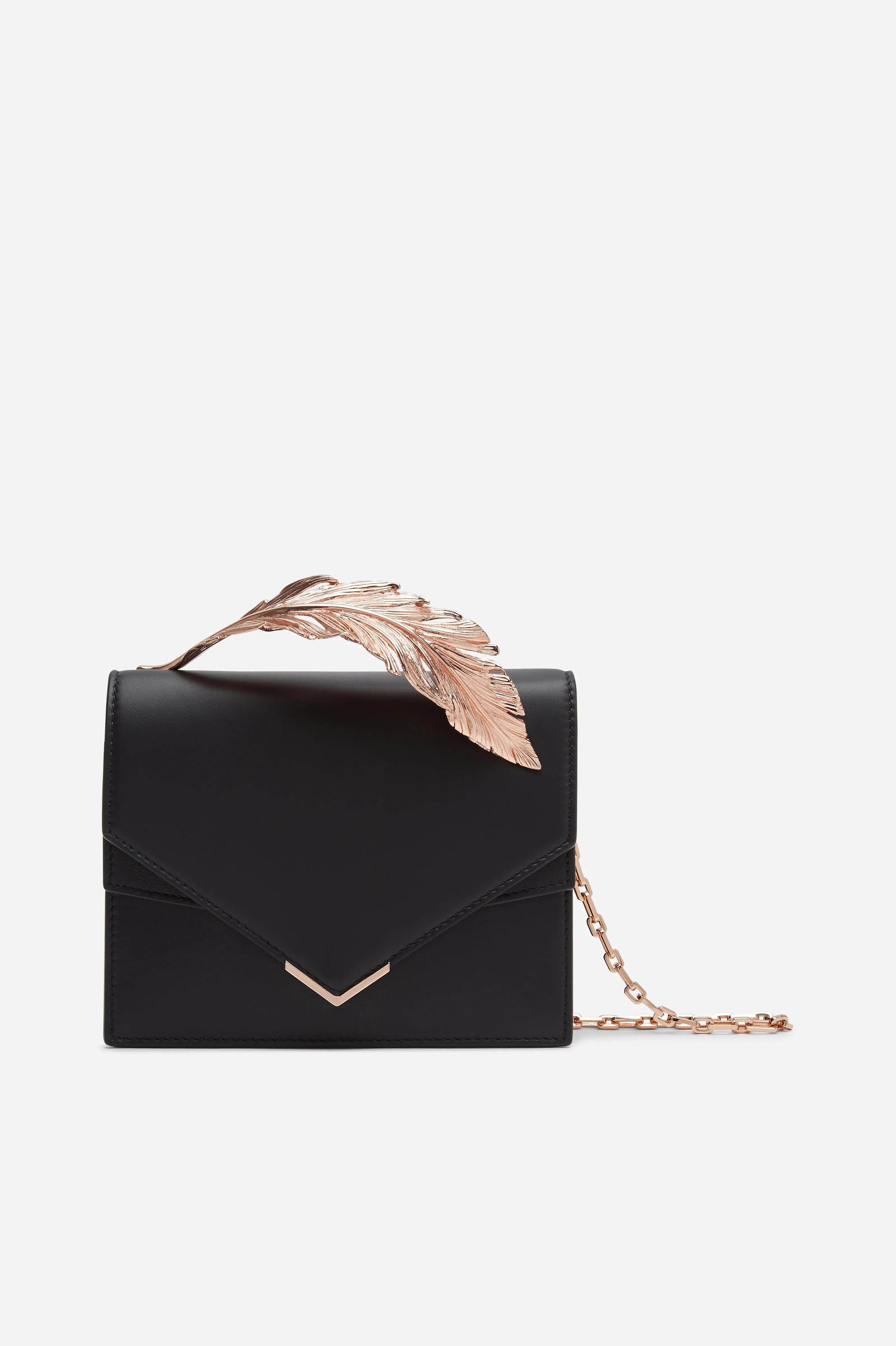 Black Calf Leather with Rose Gold Feather