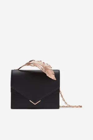 Black Calf Leather with Rose Gold Feather