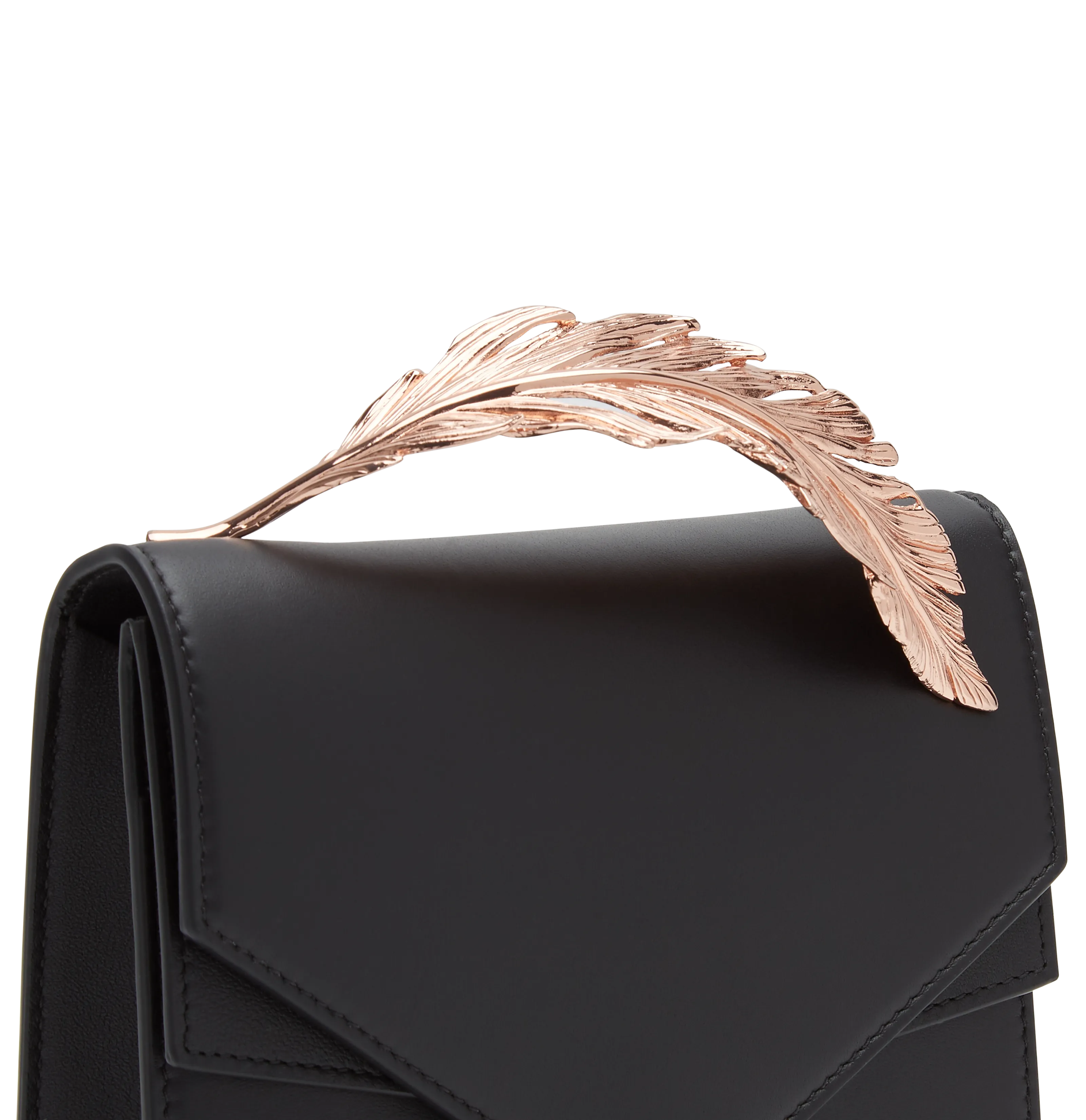 Black Calf Leather with Rose Gold Feather