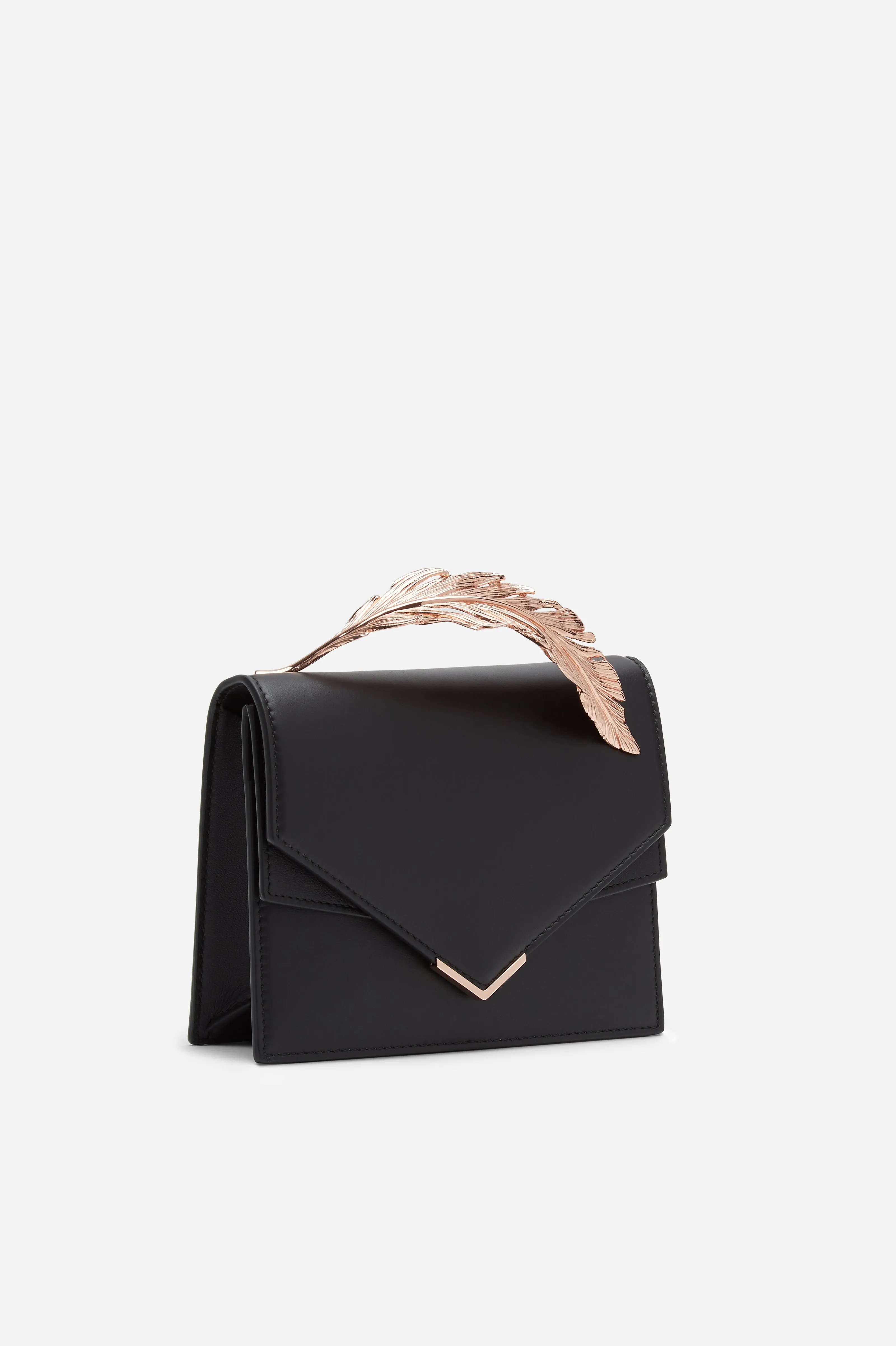 Black Calf Leather with Rose Gold Feather