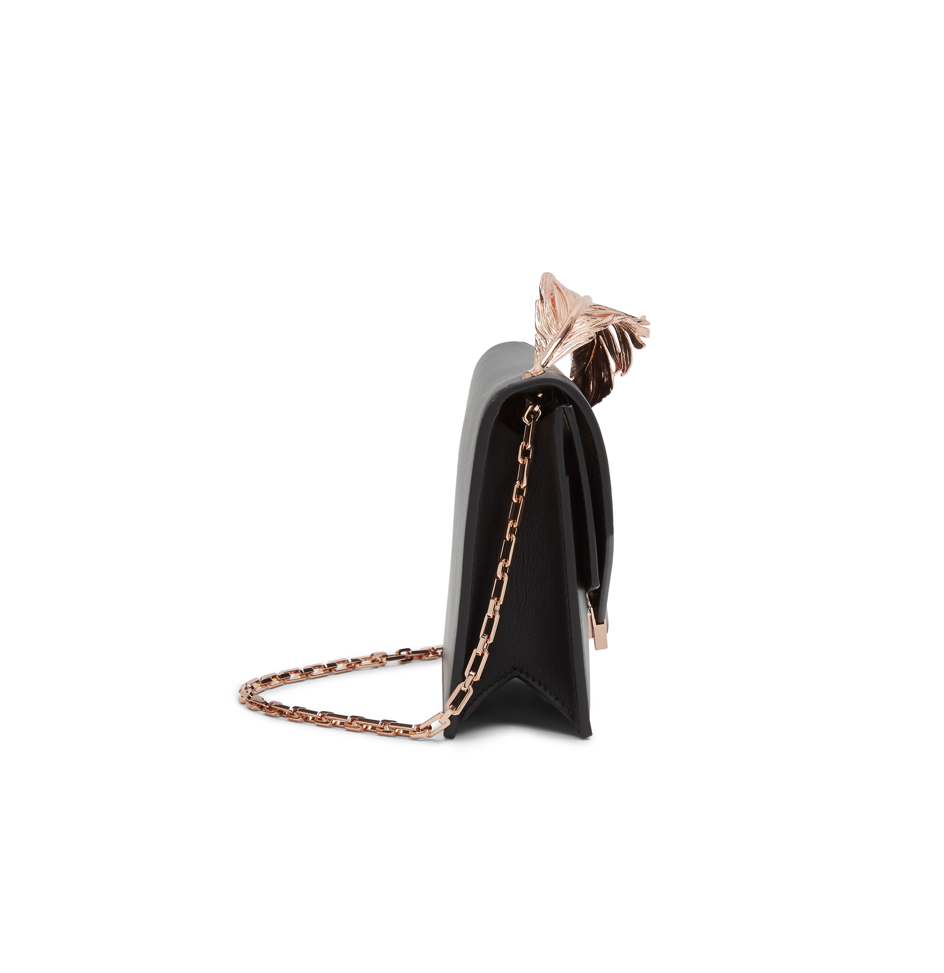 Black Calf Leather with Rose Gold Feather