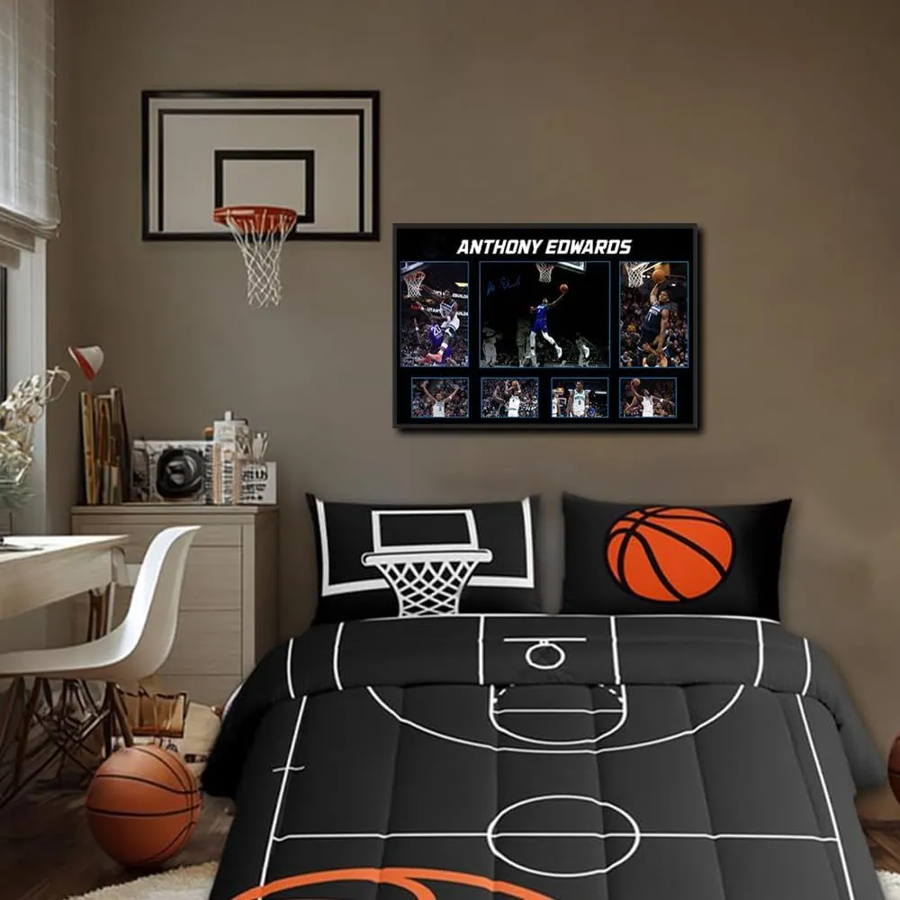 Black Framed Basketball Superstar Anthony Edwards Signed Poster For Kids Fans Room Bedroom Wall Decor-Canvas Art Print Pictures For Teen Boy Birthday Gifts