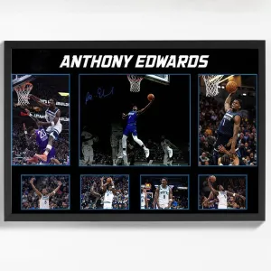 Black Framed Basketball Superstar Anthony Edwards Signed Poster For Kids Fans Room Bedroom Wall Decor-Canvas Art Print Pictures For Teen Boy Birthday Gifts
