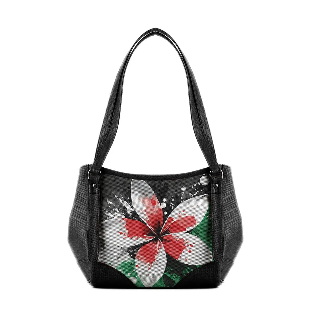 Black Leather Tote Bag palestine flower