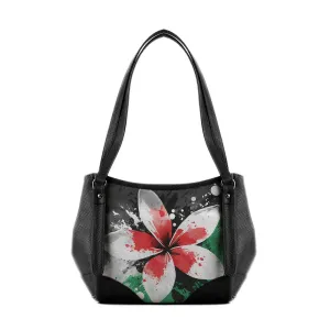 Black Leather Tote Bag palestine flower