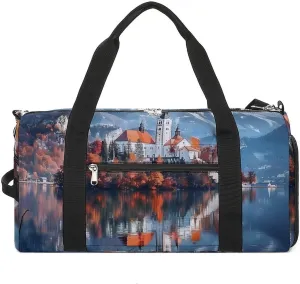 Bled with Lake, Island, Castle And Mountains Gym Bag for Men Women Lightweight Duffel Bag Sports Workout Bag for Travel Yoga