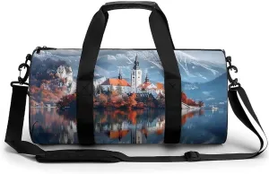 Bled with Lake, Island, Castle And Mountains Lightweight Gym Bag for Men Women Travel Duffel Bag Sports Workout Bag with Adjustable Strap