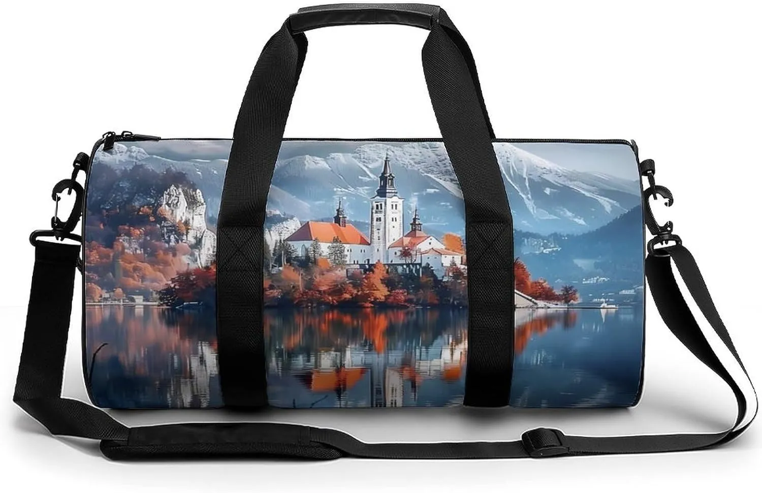 Bled with Lake, Island, Castle And Mountains Lightweight Gym Bag for Men Women Travel Duffel Bag Sports Workout Bag with Adjustable Strap