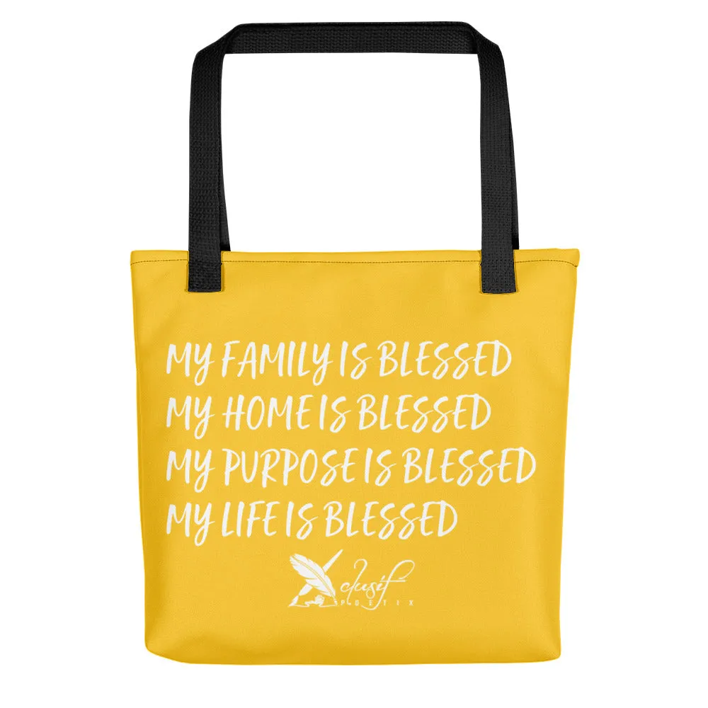 BLESSED BY XCLUSIF POETIX YELLOW & WHITE Tote bag