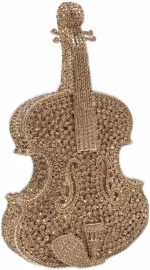 Bling Crossbody Purses and Handbags Rhinestone Diamond Clutch Purses for Women Shoulder Bag for Wedding Violin Gold