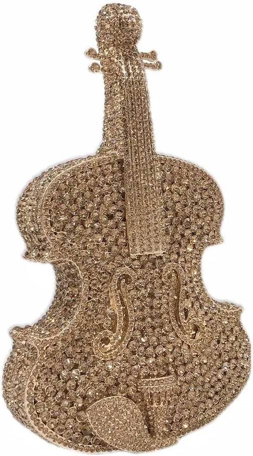 Bling Crossbody Purses and Handbags Rhinestone Diamond Clutch Purses for Women Shoulder Bag for Wedding Violin Gold