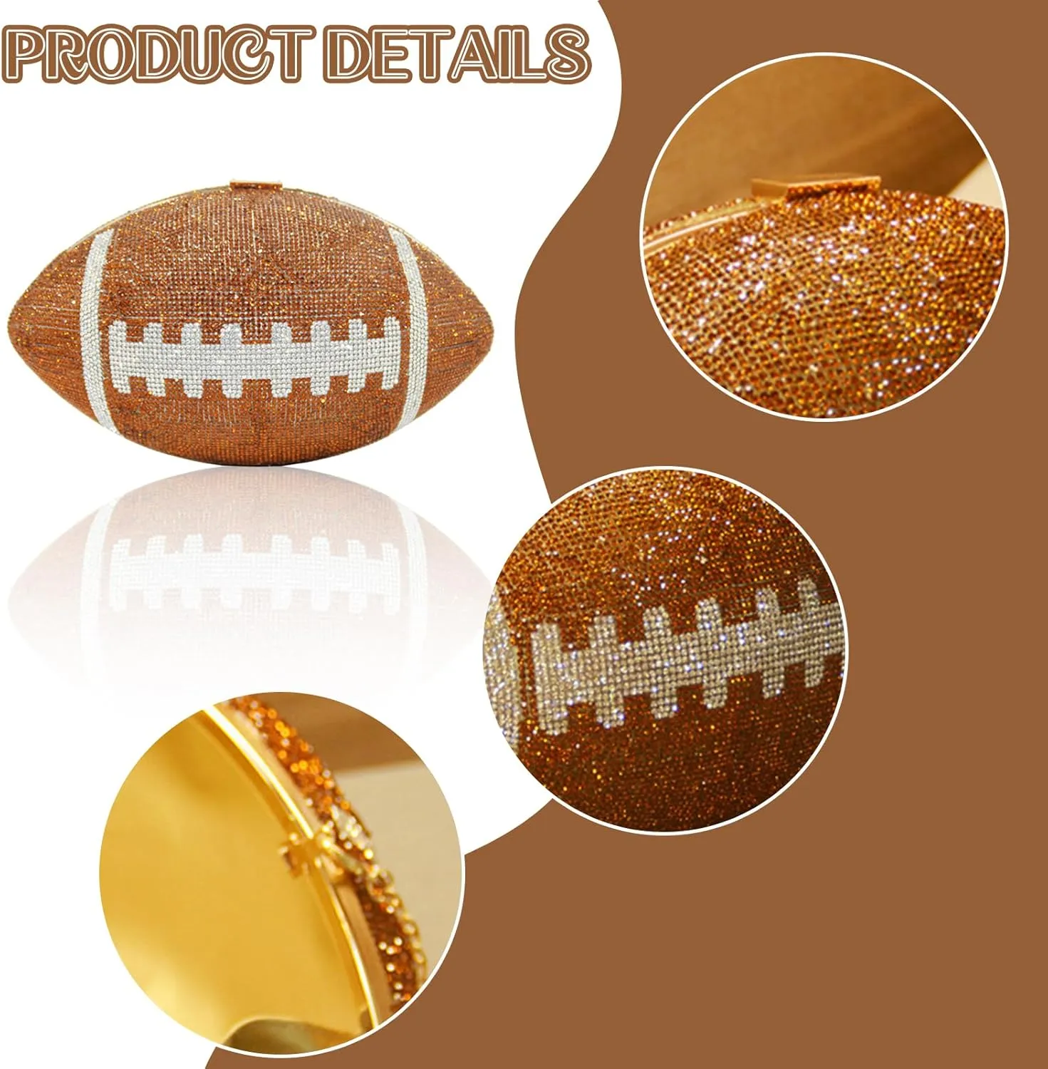 Bling Rhinestone Football Shaped Rugby Quirky Bag Football Shape Evening Bag with Shoulder Chain for Wedding Banque
