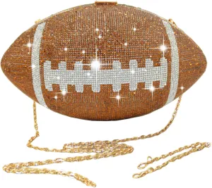 Bling Rhinestone Football Shaped Rugby Quirky Bag Football Shape Evening Bag with Shoulder Chain for Wedding Banque