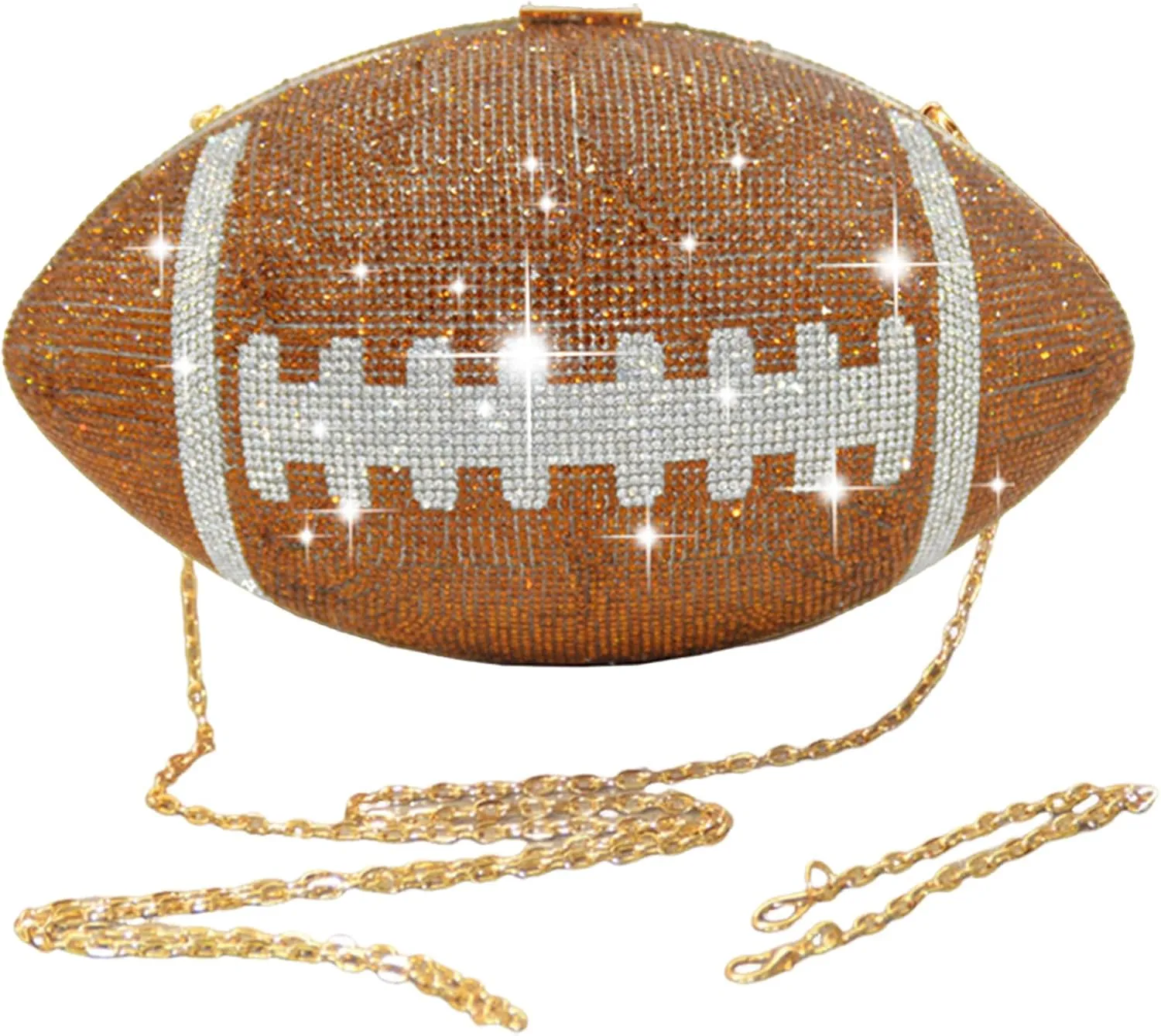 Bling Rhinestone Football Shaped Rugby Quirky Bag Football Shape Evening Bag with Shoulder Chain for Wedding Banque