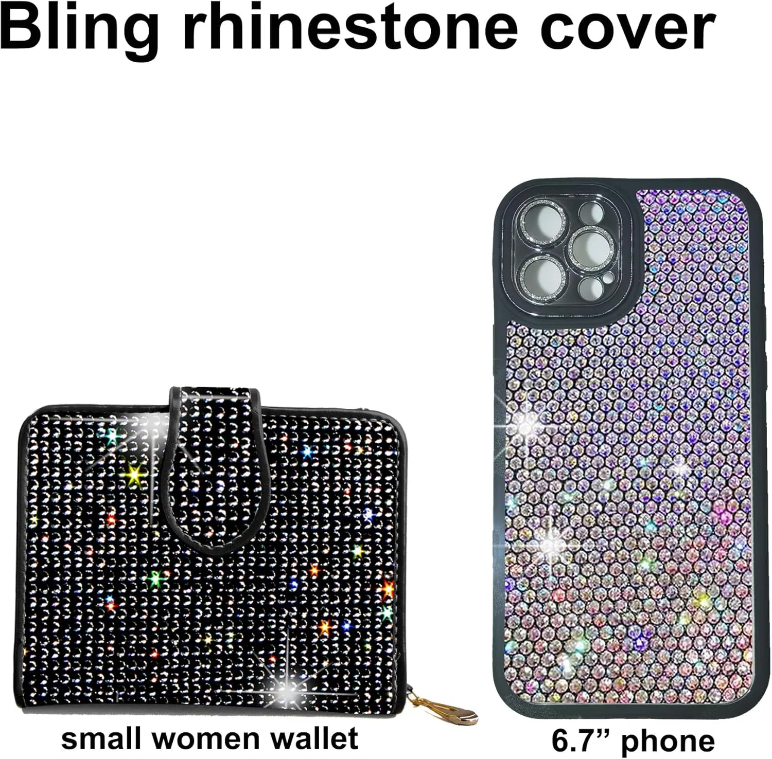 Bling Rhinestone Small Womens Wallet Girls Clutch Artificial Diamond Purse Credit Card ID Coin Holder W/Zipper Black