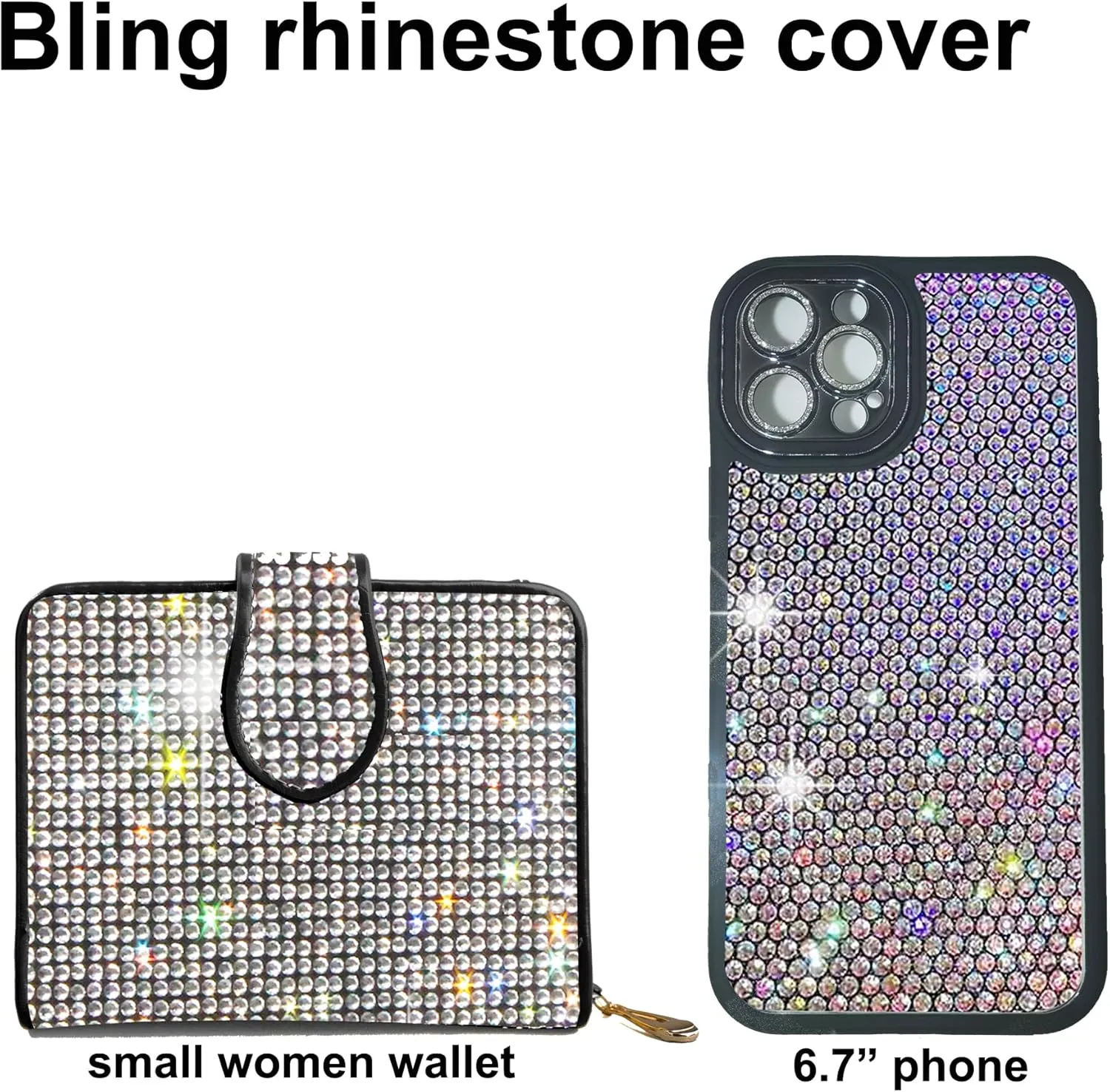Bling Rhinestone Small Womens Wallet Girls Clutch Artificial Diamond Purse Credit Card ID Coin Holder W/Zipper Silver/White