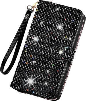 Bling Rhinestone Womens Wallet Artificial Diamond Wristlet Clutch Purse Credit Card Holder Large Capacity for Checkbook Phone