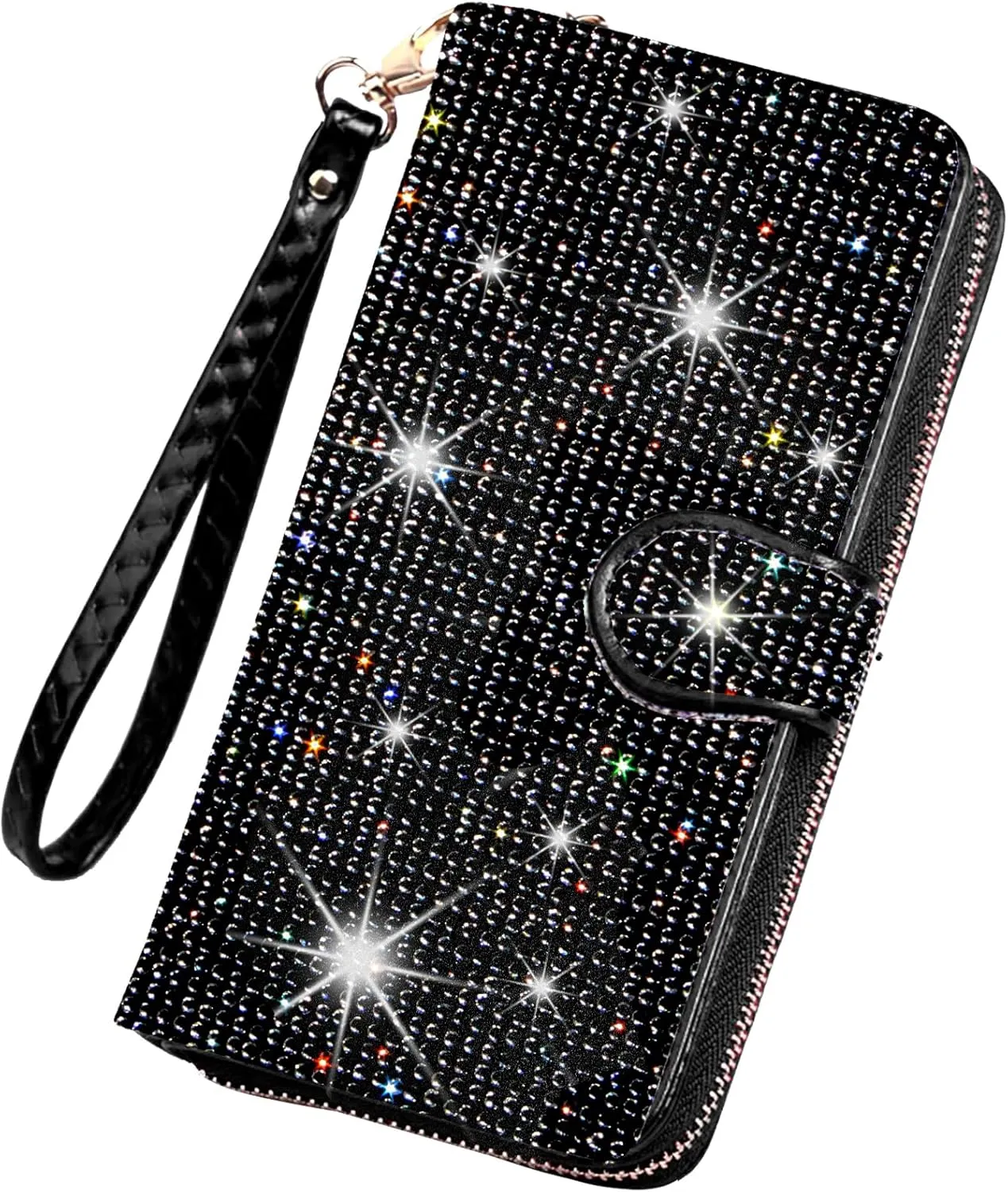 Bling Rhinestone Womens Wallet Artificial Diamond Wristlet Clutch Purse Credit Card Holder Large Capacity for Checkbook Phone