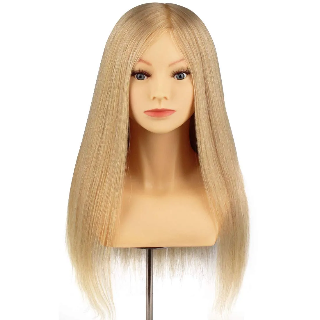Blonde Mannequin Head with Shoulder 100% Real Human Hair Hairdresser Training Head Manikin Cosmetology Doll Head Hair Styling Competition Supplier (16-18 inch, Blonde#)