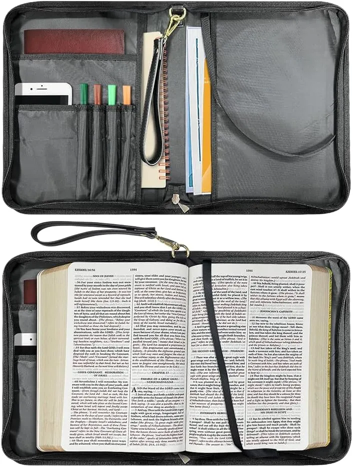 Boho Mandala Butterfly Print PU Leather Bible Cover Case Lightweight Bible Carrying Tote Bags for Women Men Church Bag with Detachable Wristlet Strap Christian Art Gifts for Church, 2XL