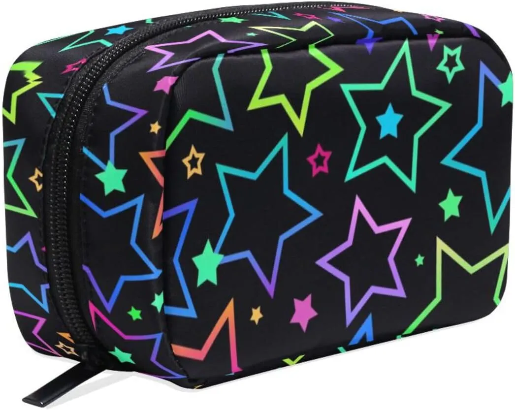 Bolaz Women's Cosmetic Bag-Bright Neon Stars，Makeup Bag for Travel Cosmetic Pouch Brush Bag