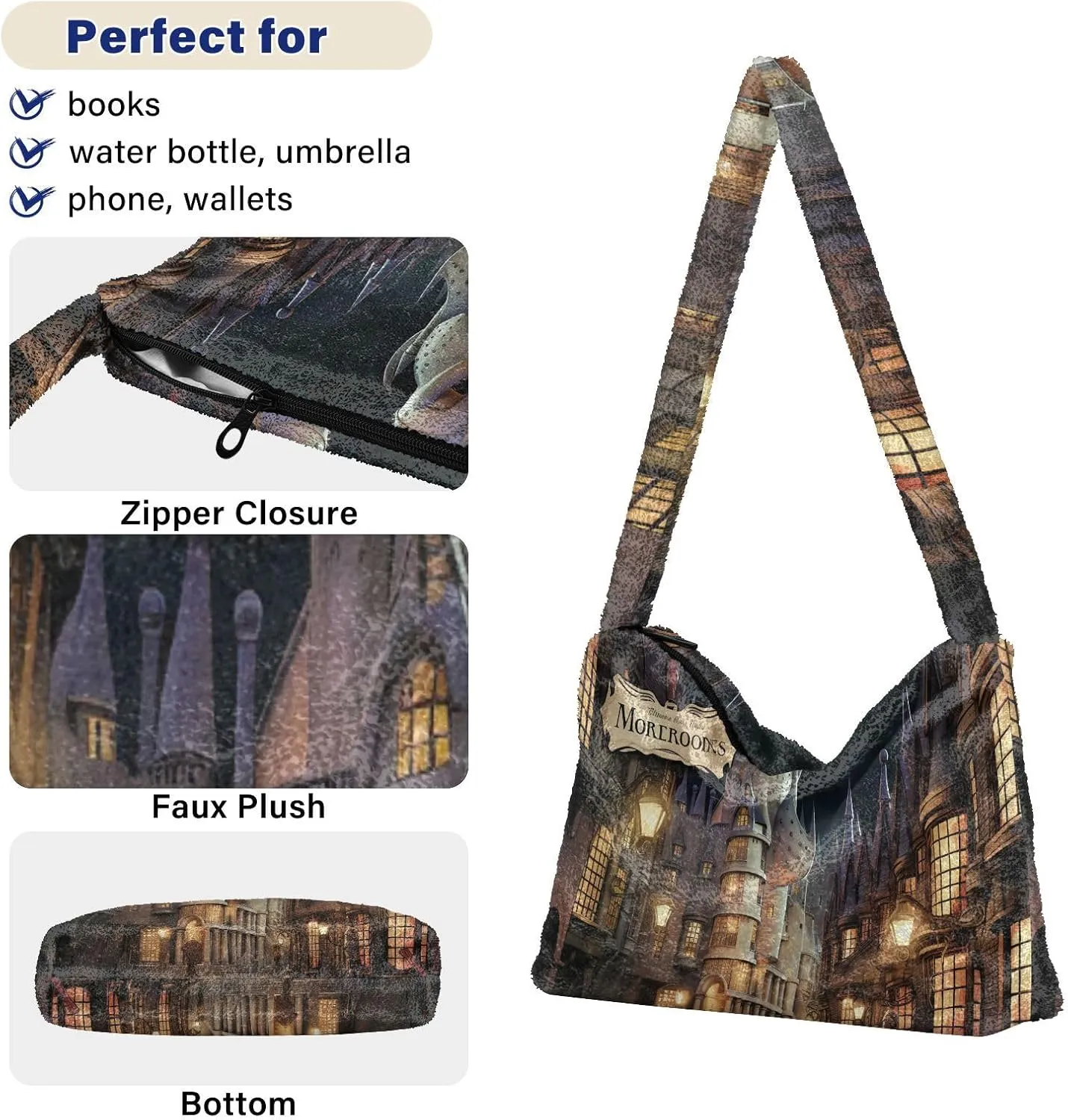 Boo Specter in Black and White Plush Bag, Plush Tote Bag Women, Womens Outdoor Bag