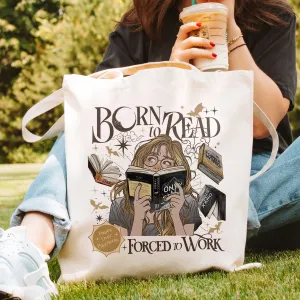 Born to Read Tote Bag – Book Lover Aesthetic Canvas