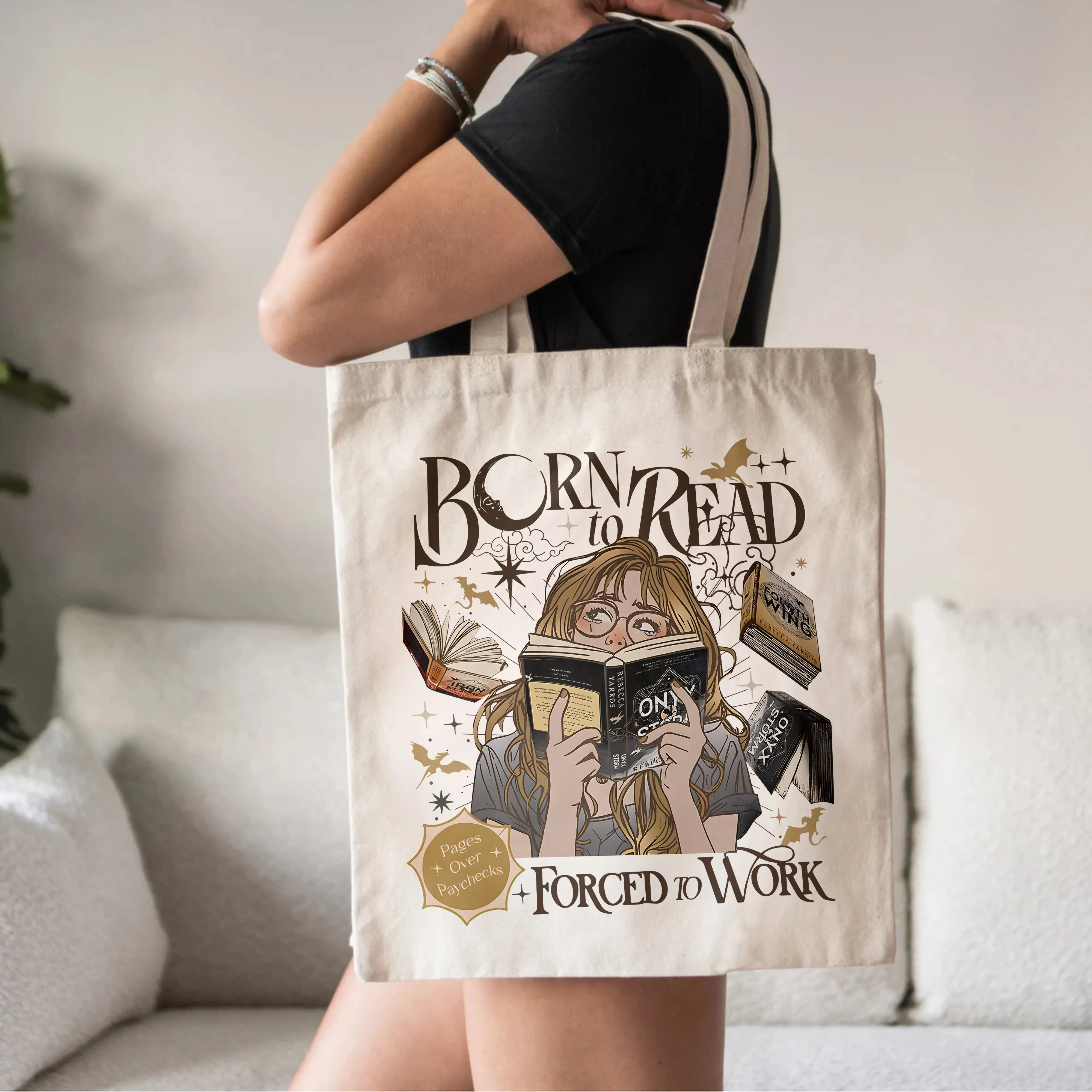 Born to Read Tote Bag – Book Lover Aesthetic Canvas