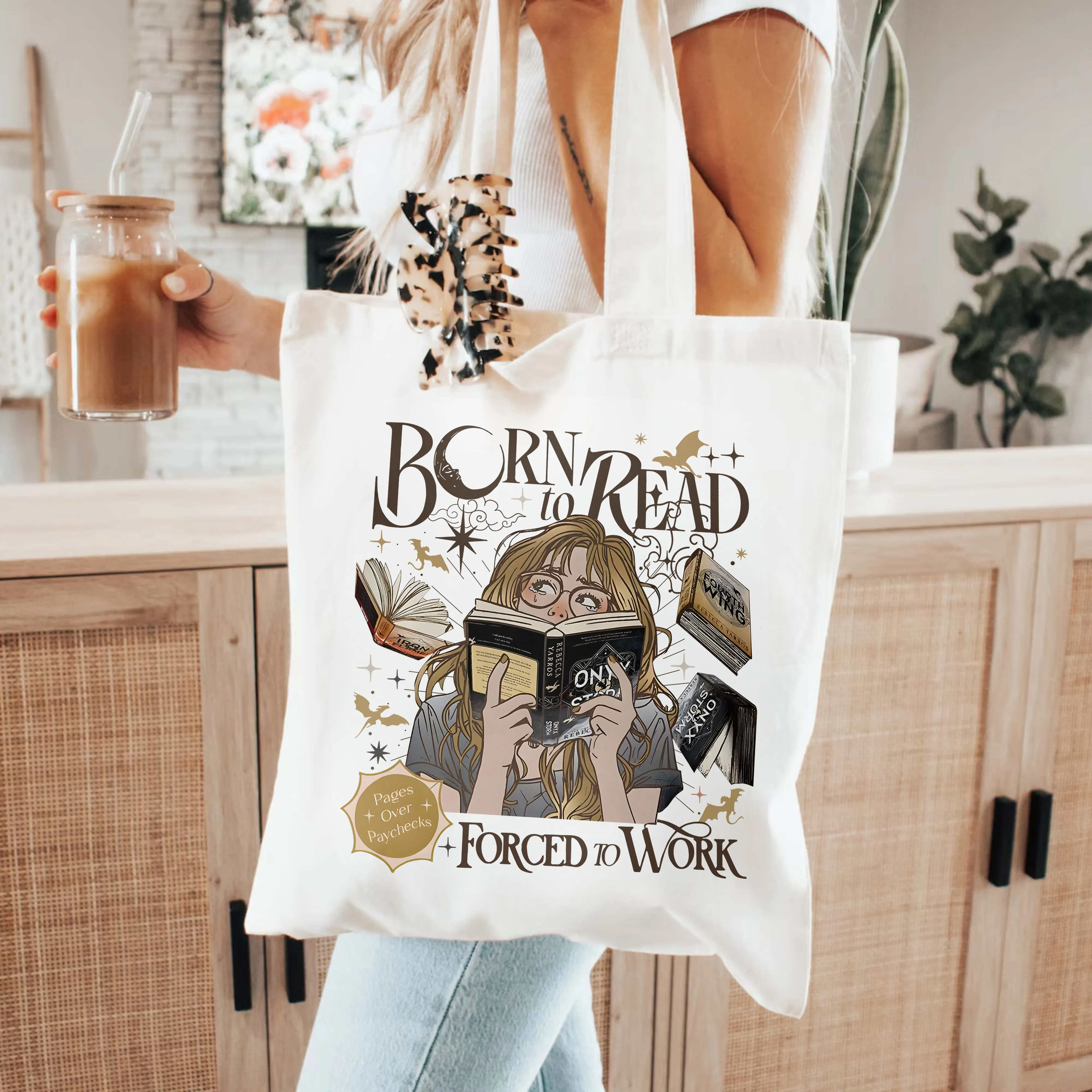 Born to Read Tote Bag – Book Lover Aesthetic Canvas