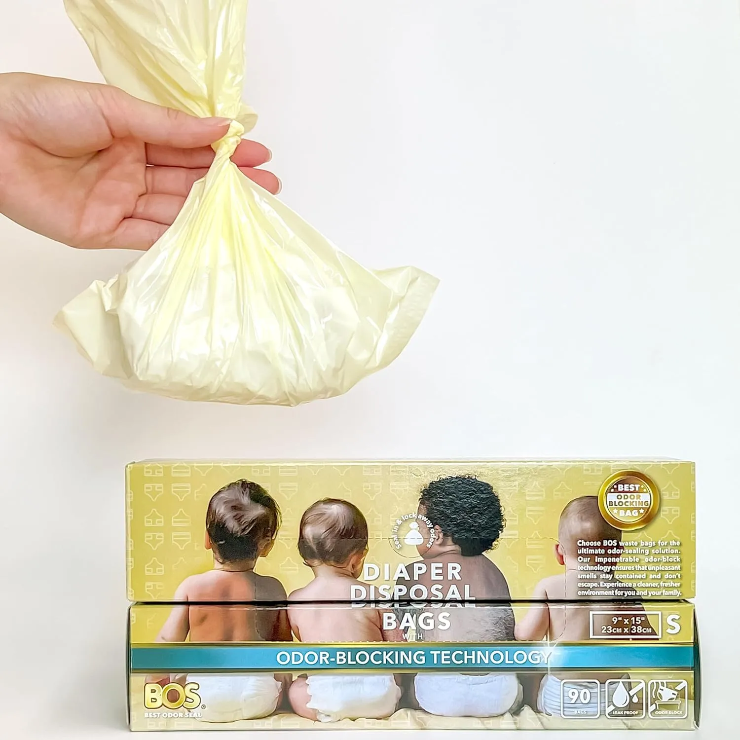 BOS, Odor-Sealing Dirty Diaper Trash Bags - Scent & Smell Free (Color: Cream Yellow) (Pack of 2)